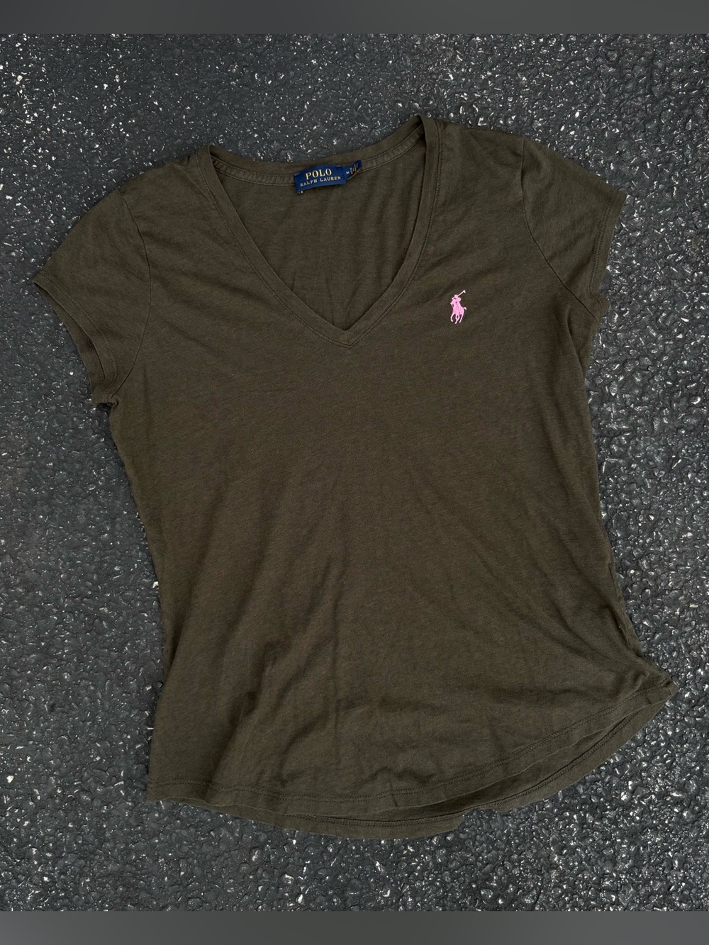 Polo Ralph Lauren Womens Green V-Neck Short Sleeve Cotton Knit Logo Tee Size M